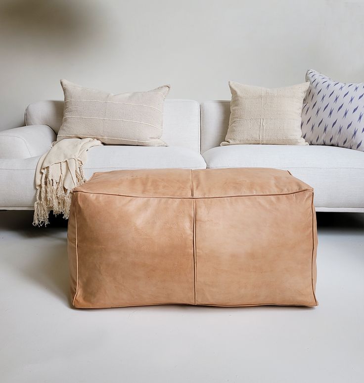 Large Rectangular Naturla Leather Ottoman