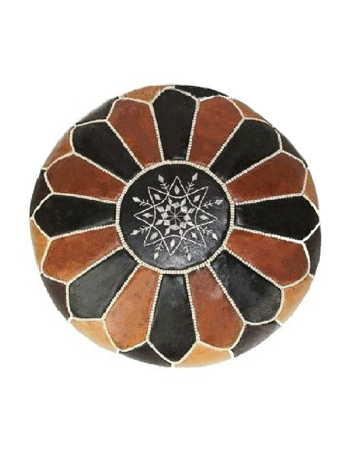 Dual Color Moroccan Leather Ottoman - Traditional Design - Black and Tan