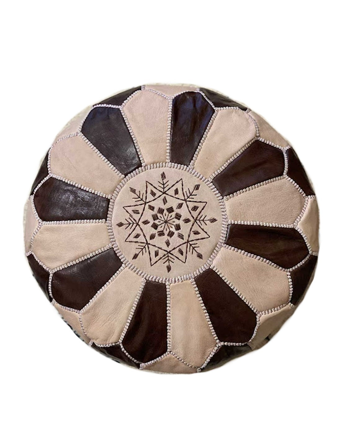 Dual Color Moroccan Leather Ottoman - Natural and Brown