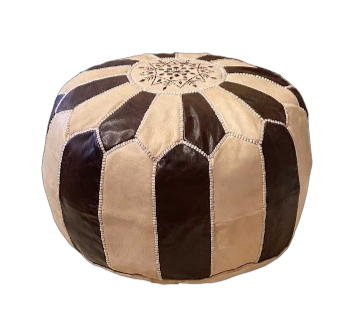 Dual Color Moroccan Leather Ottoman - Natural and Brown