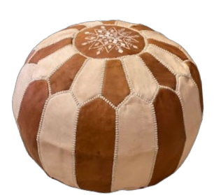 Dual Color Moroccan Leather Ottoman - Natural and Caramel
