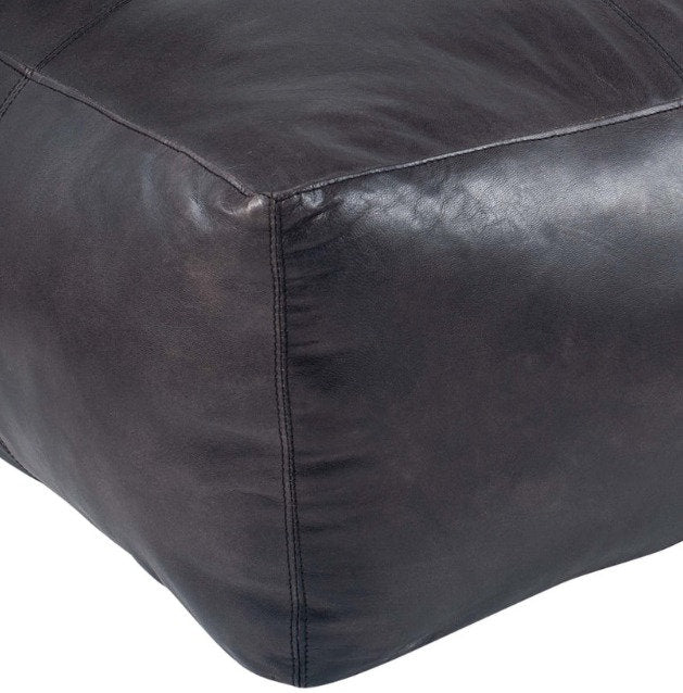 Moroccan Leather Large Ottoman - Square - Black - Neyla