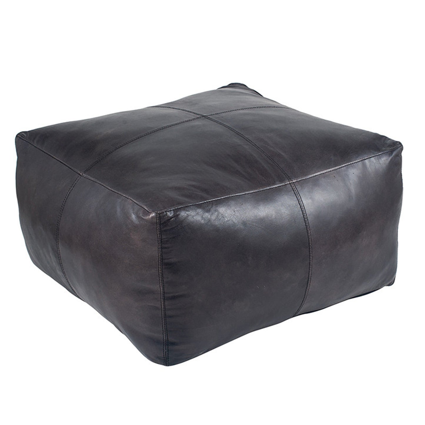 Moroccan Leather Large Ottoman - Square - Black - Neyla