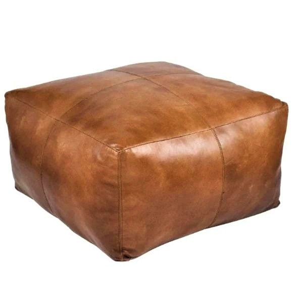 Moroccan Leather Large Ottoman - Square - Light Brown - Neyla