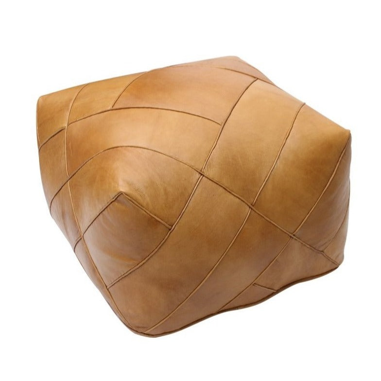 Moroccan Leather Ottoman - Zellige Mosaic Design - Tan