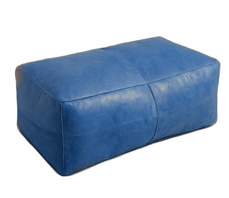 Universal Rectangular Leather Ottoman - Blue