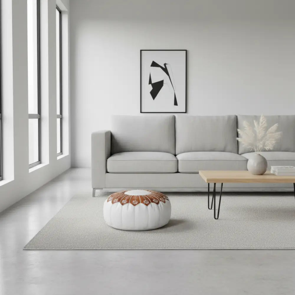 Dual Color Moroccan Leather Ottoman - Minimalist Decor