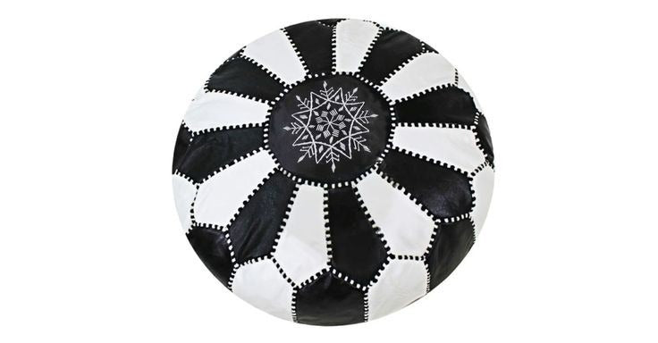 Dual Color Moroccan Leather Ottoman - Black and White