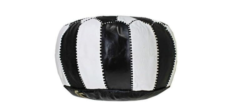 Dual Color Moroccan Leather Ottoman - Black and White