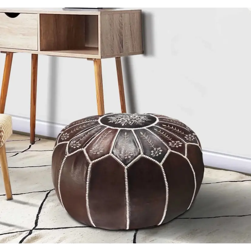 Moroccan Leather Ottoman - Arch Design - Brown