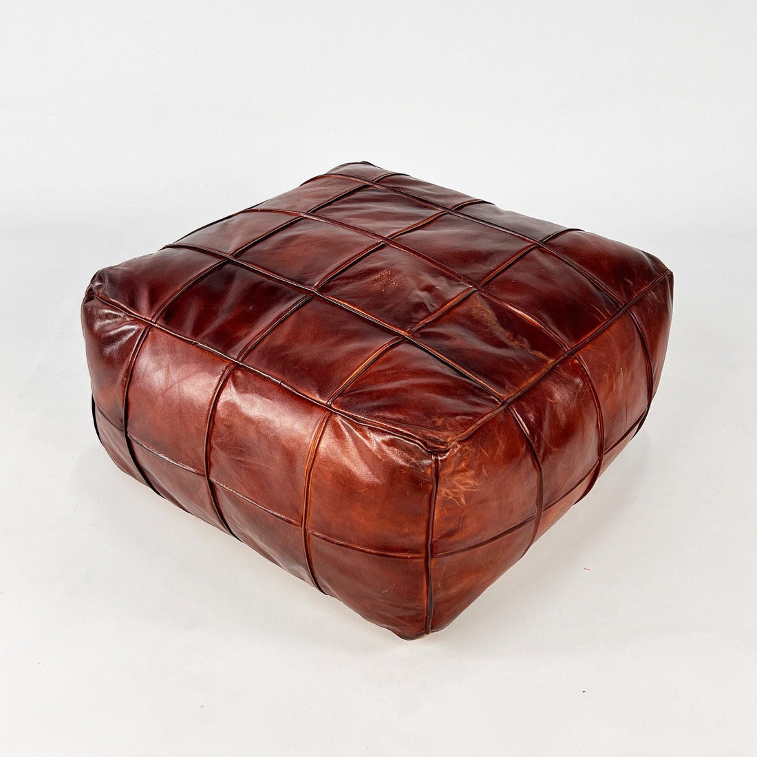 Square Leather Ottoman Brown