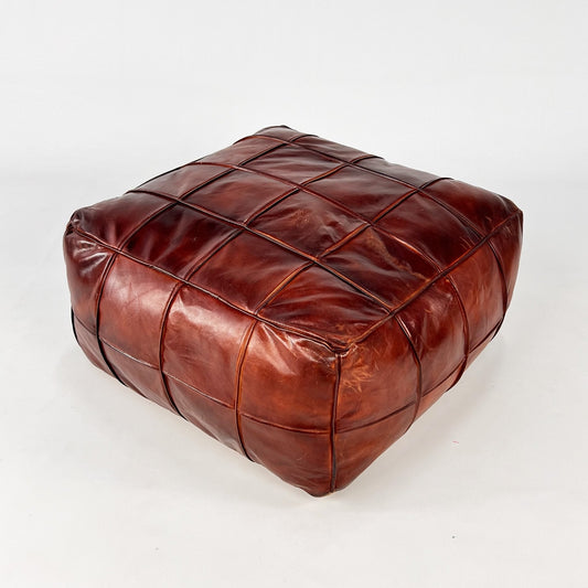 Square Leather Ottoman Brown