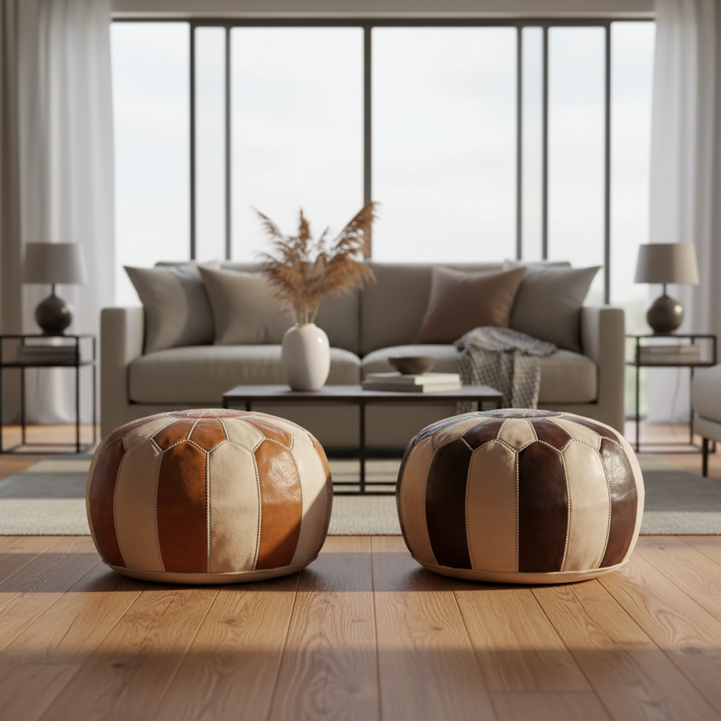 The Art of Dual Color Moroccan Leather Ottomans: Timeless Elegance Meets Handcrafted Tradition
