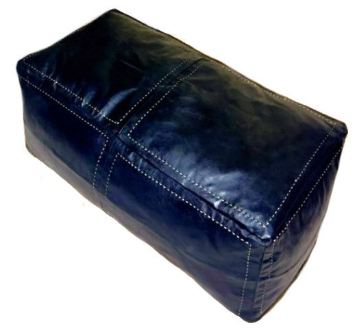 Moroccan Leather Large Ottoman - Rectangular - Black - Salwa