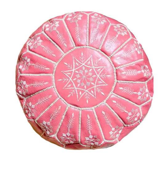 Moroccan Leather Ottoman - Arch Design - Pink