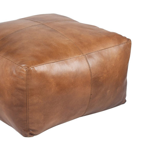 Moroccan Leather Large Ottoman - Square - Light Brown - Coffee Table