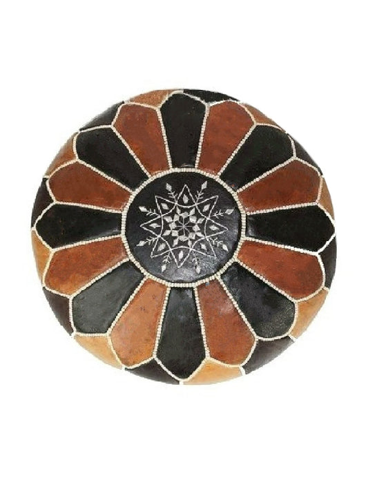 Dual Color Moroccan Leather Ottoman - Traditional Design - Black and Tan