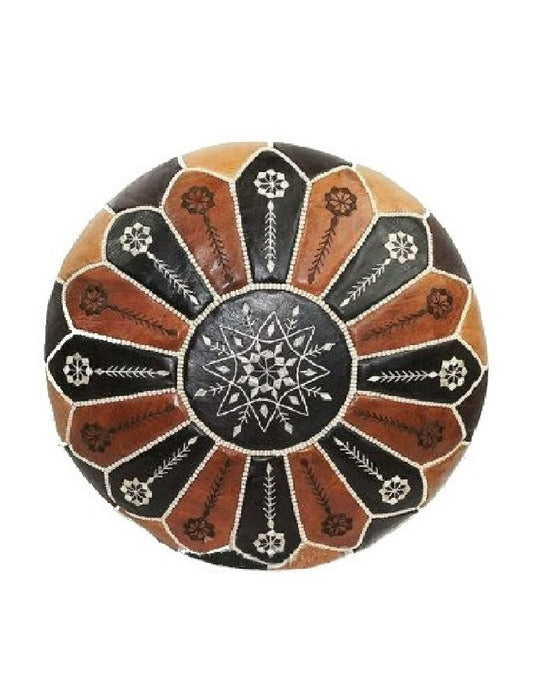 Dual Color Moroccan Leather Ottoman - Arch Design - Black and Tan