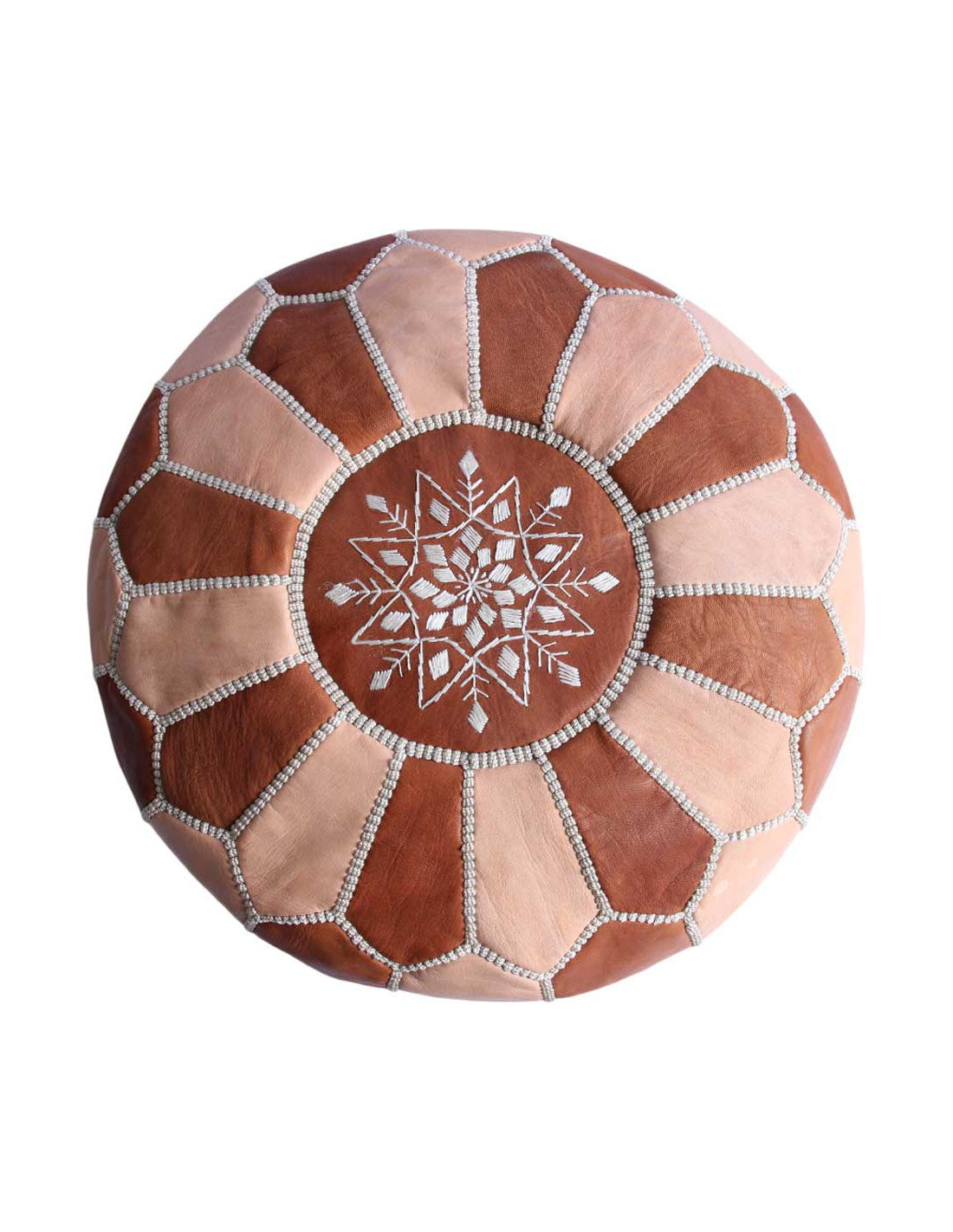 Dual Color Moroccan Leather Ottoman - Natural and Caramel