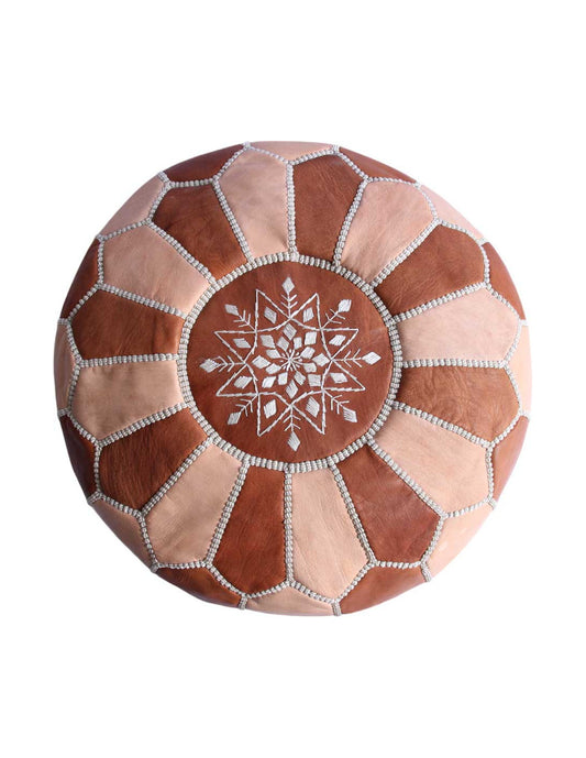 Dual Color Moroccan Leather Ottoman - Natural and Caramel