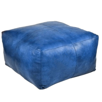 Moroccan Leather Large Ottoman - Square - Blue - Coffee Table