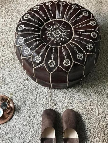Choclate Brown Moroccan Leather Pouf Ottoman