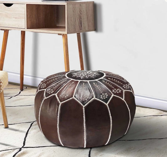 Moroccan Leather Ottoman - Arch Design - Brown