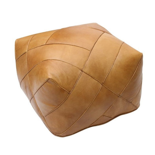 Moroccan Leather Ottoman - Zellige Mosaic Design - Tan
