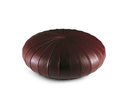 Moroccan Leather Ottoman - Pumpkin Design - Brown