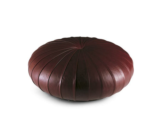 Moroccan Leather Ottoman - Pumpkin Design - Brown