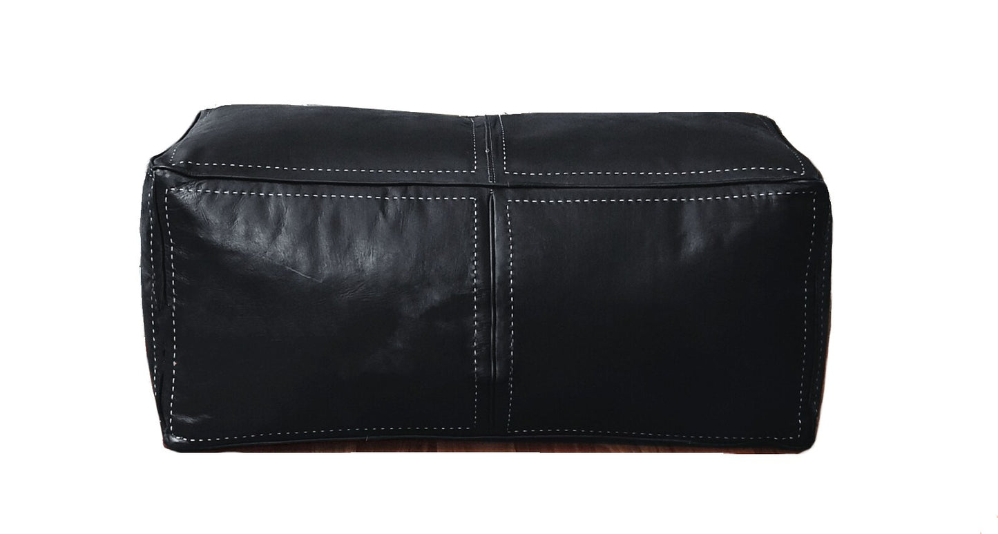 Moroccan Leather Large Ottoman - Rectangular - Black - Salwa