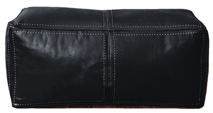 Moroccan Leather Large Ottoman - Rectangular - Black - Salwa
