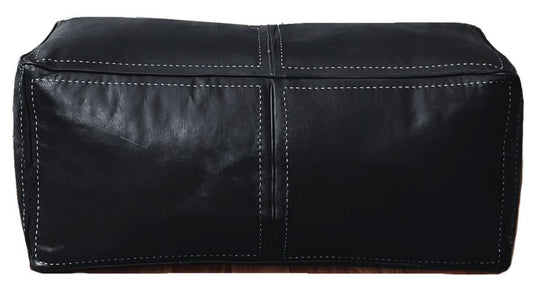 Moroccan Leather Large Ottoman - Rectangular - Black - Salwa