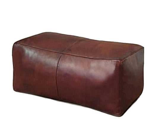 Universal Rectangular Leather Ottoman - Brown