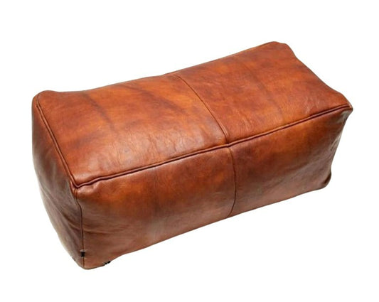 Universal Rectangular Leather Ottoman - Brown Caramel