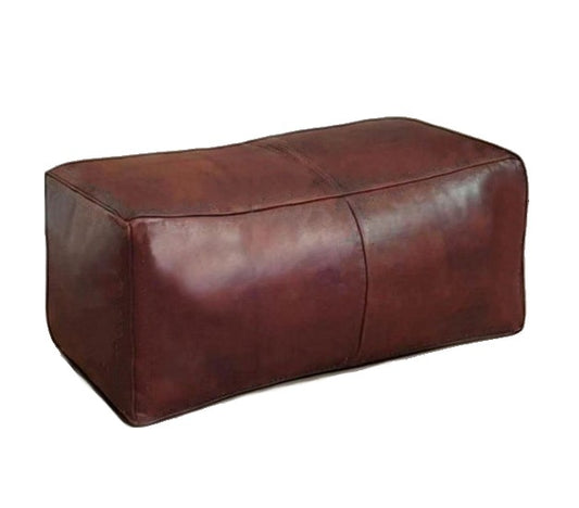 Universal Rectangular Leather Ottoman - Brown