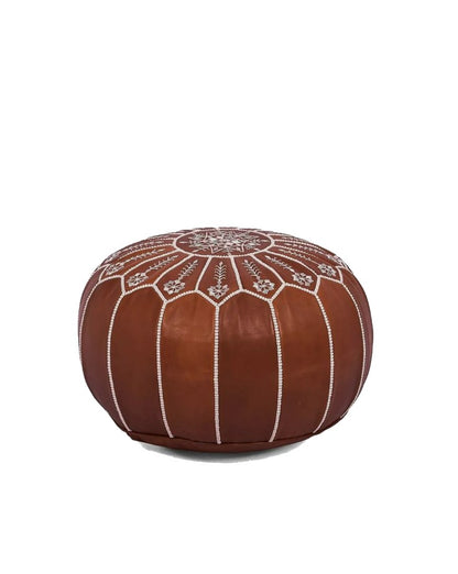 Moroccan Leather Ottoman - Arch Design - Brown Caramel