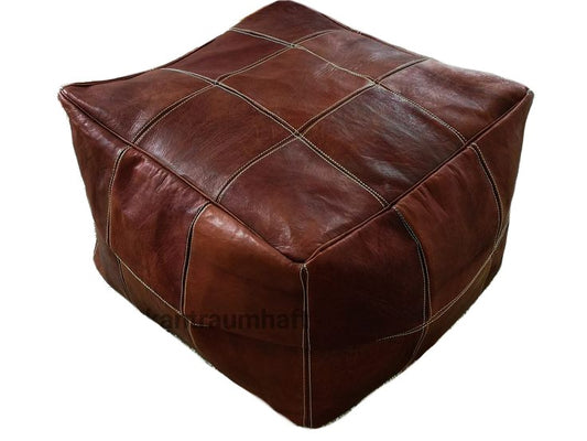 Moroccan Leather Large Ottoman - Square - Brown - Chessboard