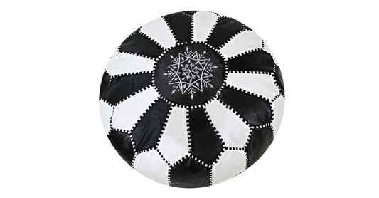 Dual Color Moroccan Leather Ottoman - Black and White