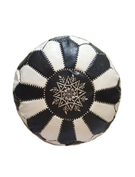 Dual Color Moroccan Leather Ottoman - Black and White