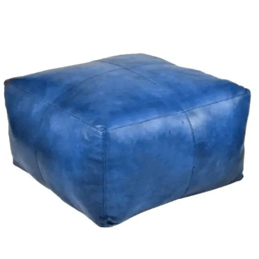 Moroccan Leather Large Ottoman - Square - Blue - Coffee Table
