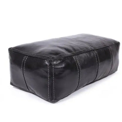 Moroccan Leather Large Ottoman - Rectangular - Black - Addorar