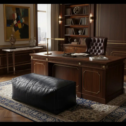Rectangular Black Leather Ottoman - Luxurious Office