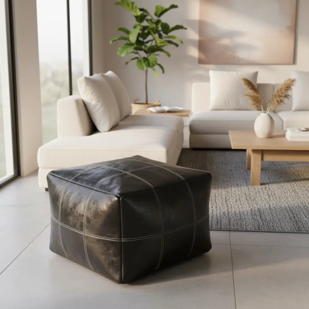Square Black Ottoman - Different Angle
