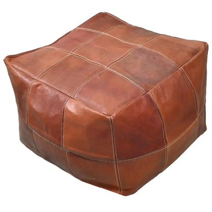 Moroccan Leather Large Ottoman - Square - Light Brown - Chessboard