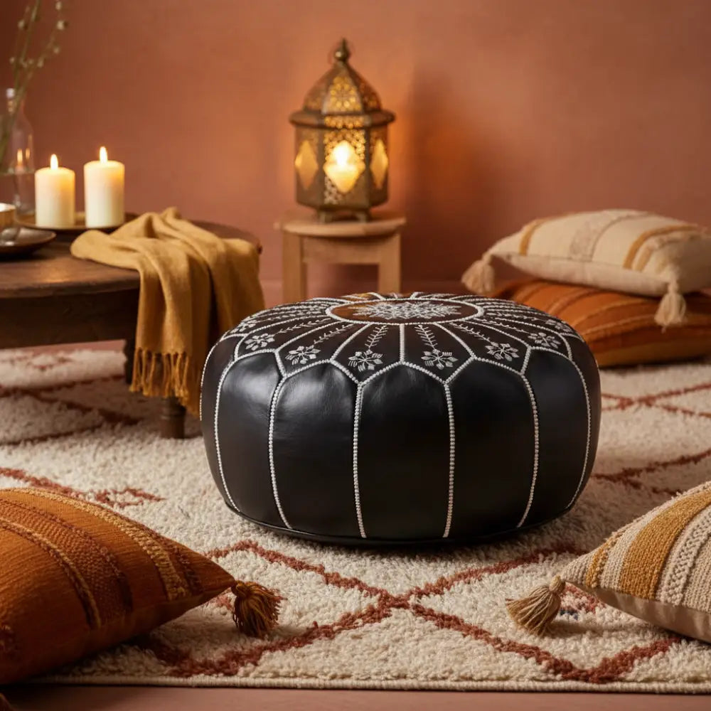 Black Arch Design Ottoman in Warm Interior