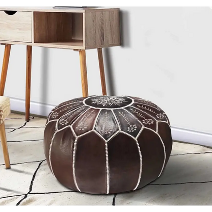 Moroccan Leather Ottoman - Arch Design - Brown