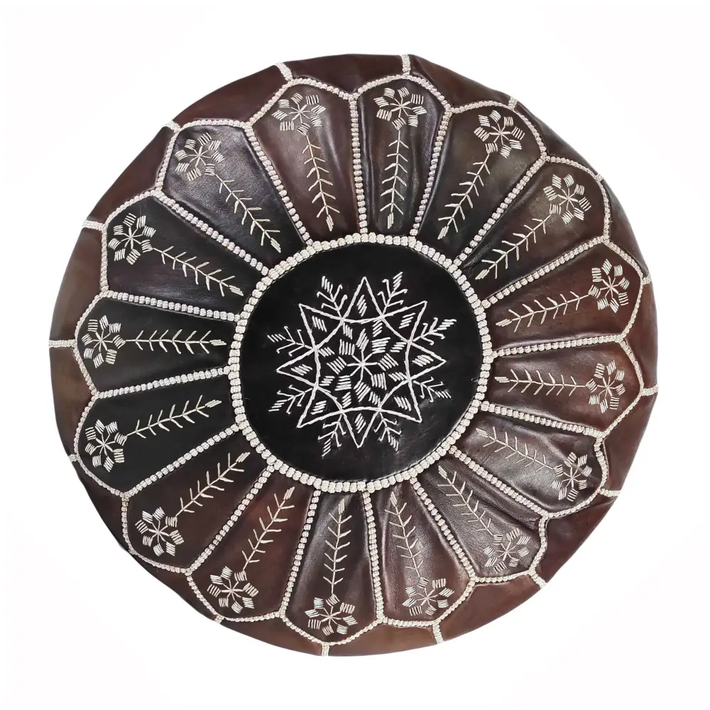 Moroccan Leather Ottoman - Arch Design - Brown