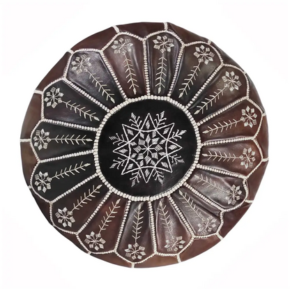 Moroccan Leather Ottoman - Arch Design - Brown