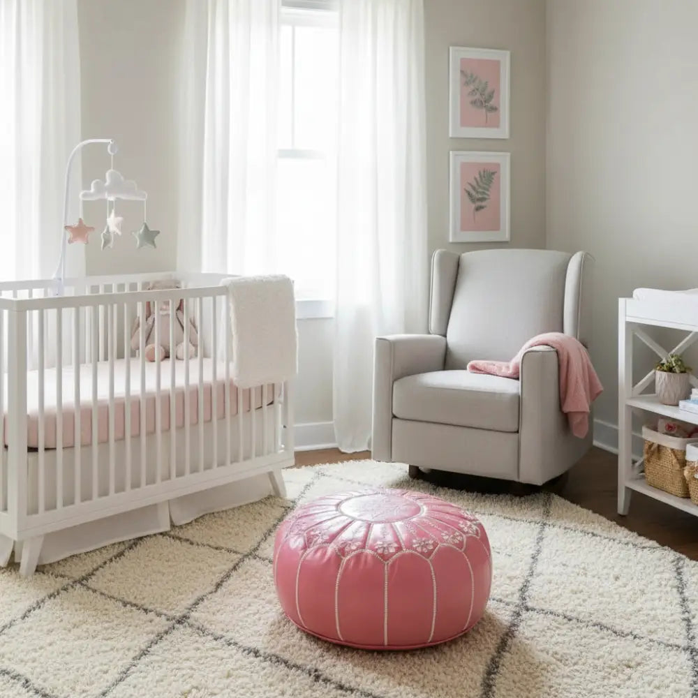 Pink Arch Ottoman in Baby Girl's Nursery